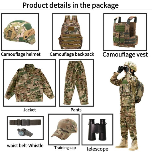 Klocerg army costume boy tactical vest and backpack enhance realistic play gear.