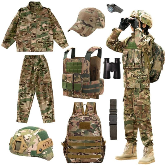 Klocerg army costume boy top, authentic design for imaginative play and easy dressing.
