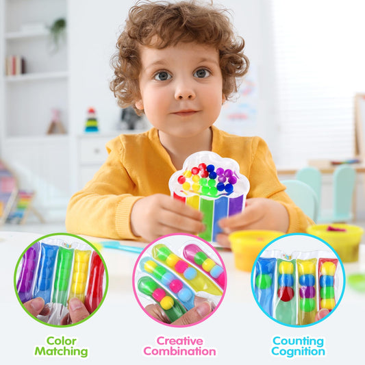 KLT color sorter beads visible, supporting sorting and counting skills