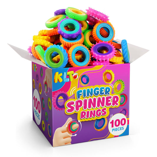 KLT Fidget Rings 100-pack bulk in assorted colors for classroom sharing and party gifts.