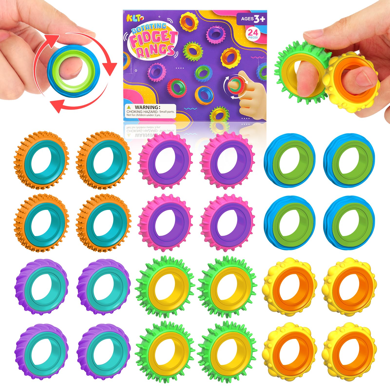 KLT fidget rings 24-pack in hand for quiet, focused play.