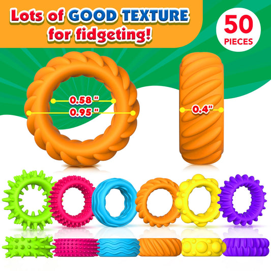 KLT fidget rings bright colors closeup to stimulate visual attention