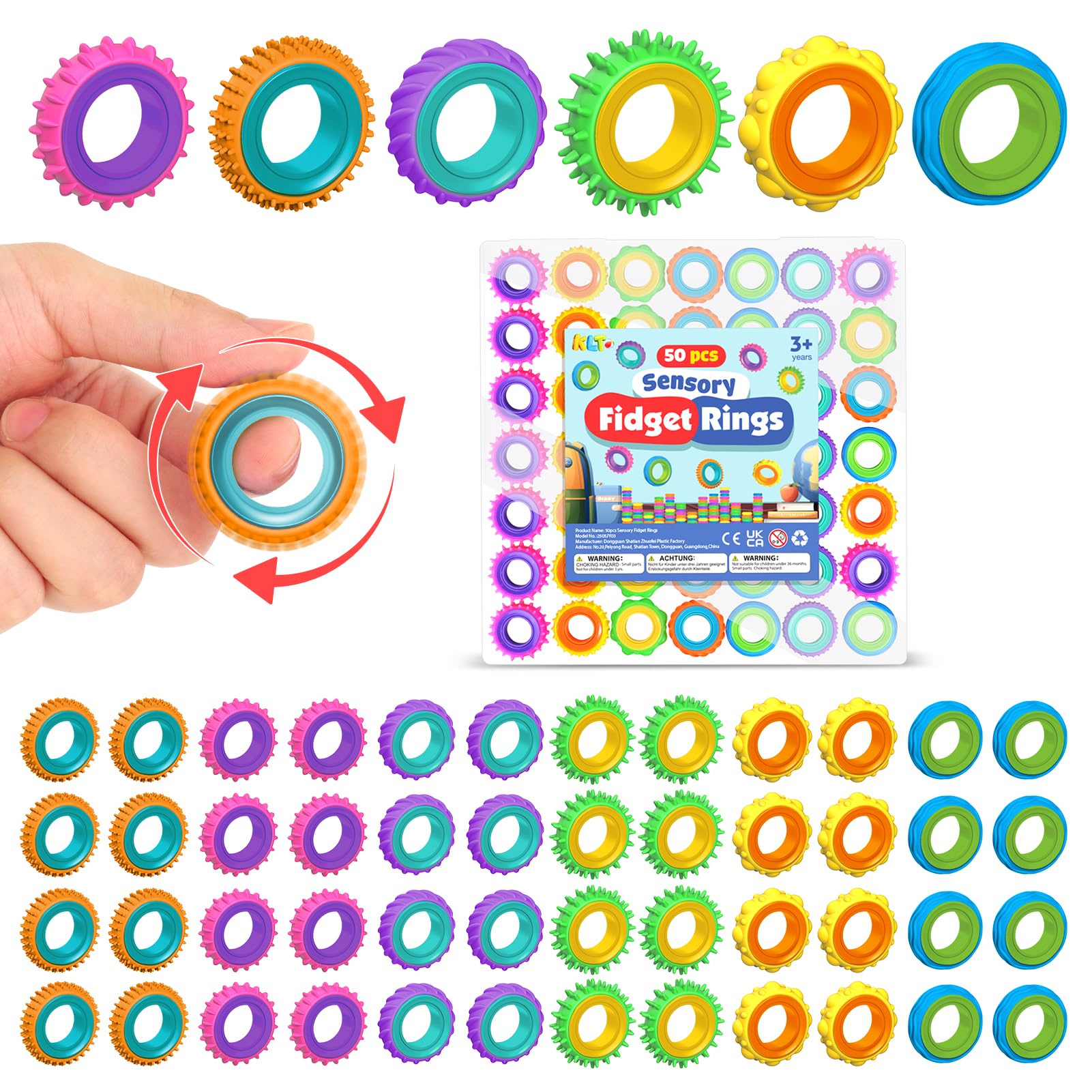KLT fidget rings multi-color pack offer portable sensory fun for kids.