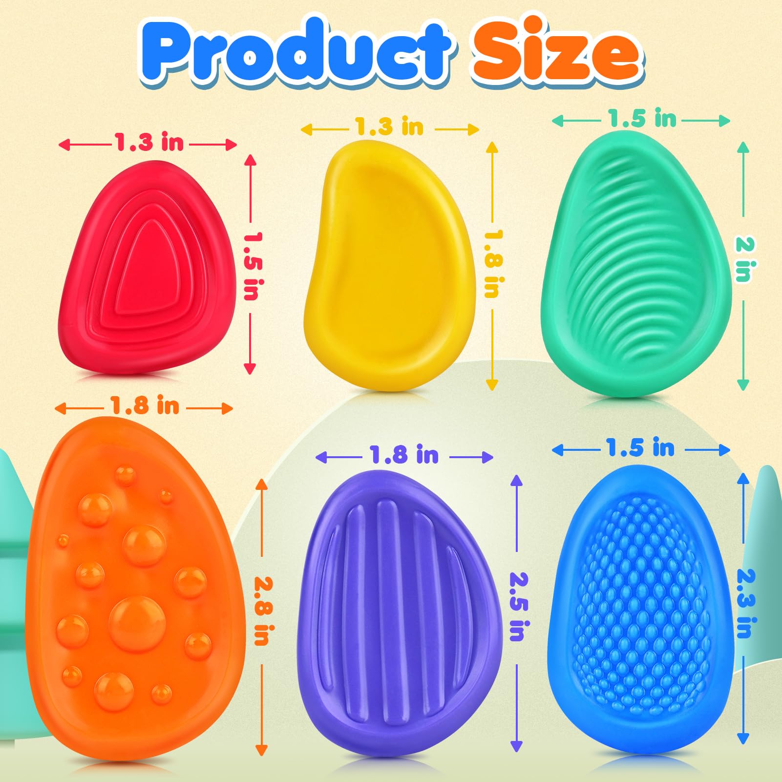 KLT textured fidget stones in bright colors for quiet stress relief.