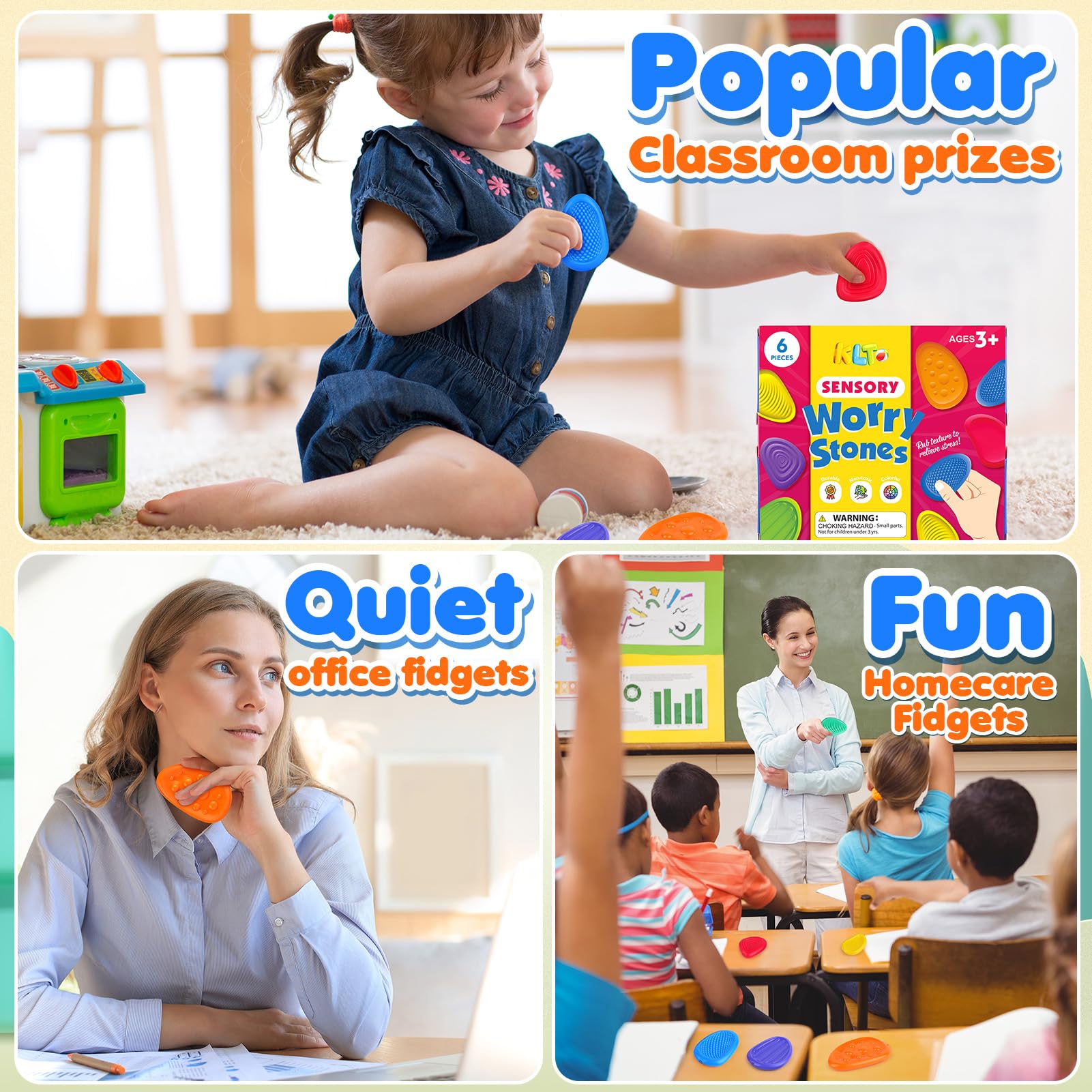 KLT worry stones travel-friendly for classrooms, cars, and libraries.