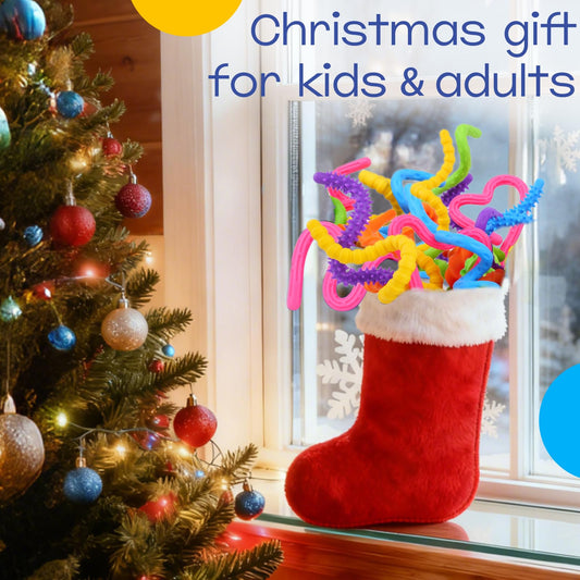 KLT sensory stick bent into shapes demonstrating flexible tactile play