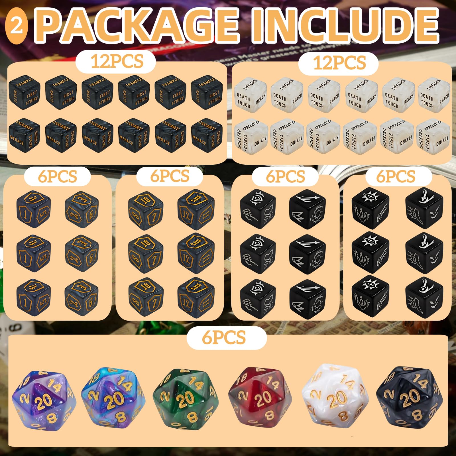 KLURXZGYPTH keyword D6 dice with readable patterns for quick keyword checks during play.