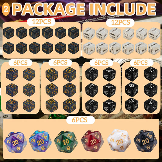 KLURXZGYPTH keyword D6 dice with readable patterns for quick keyword checks during play.