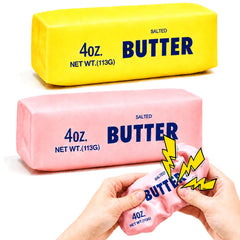 Klysuron front view of yellow and pink squishies showing vibrant colors and packaging benefit portability