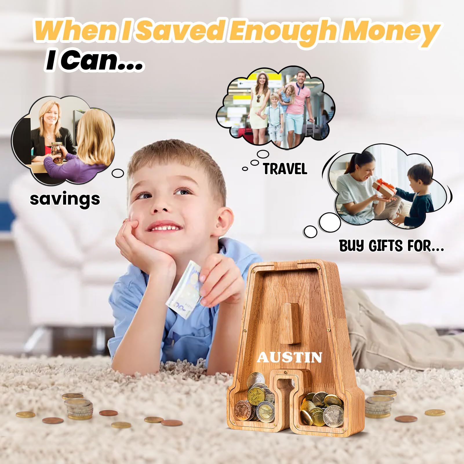 KMC personalized initial piggy bank offers a unique keepsake for kids.