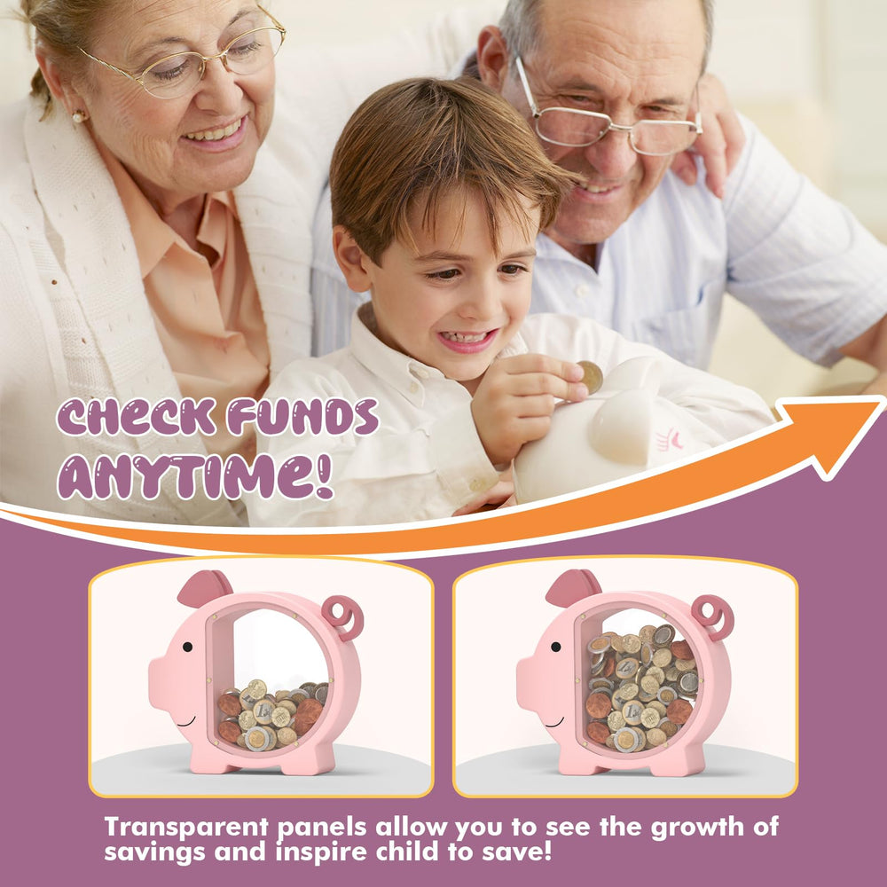 KMC wooden piggy bank pink back engraving area for personalized text
