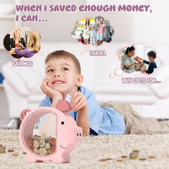 KMC wooden piggy bank pink engraving front option for customization