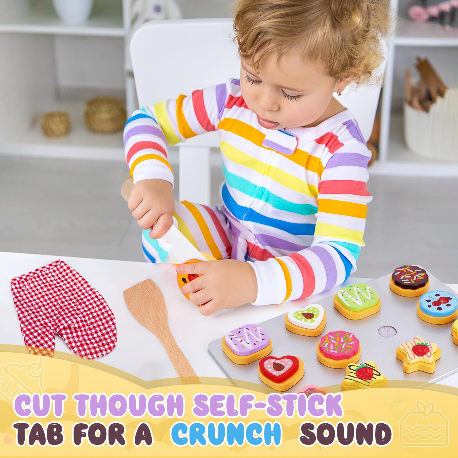KMTJT cookies sheets and mitts arranged for kid-friendly baking