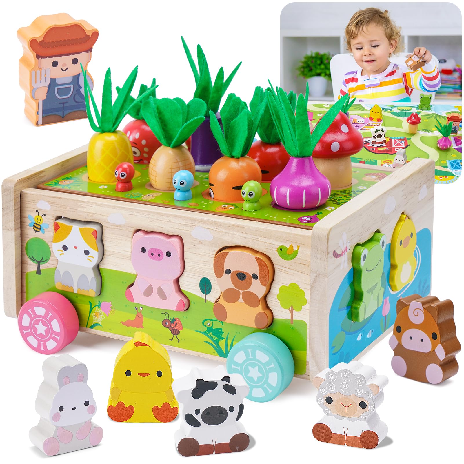KMTJT Toddler Montessori wooden farm toy base supports imaginative pretend farming