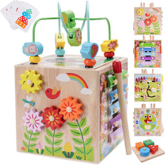 KMTJT wooden activity cube top bead maze encourages fine motor skills and problem solving