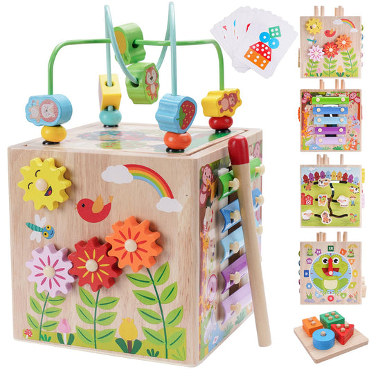 KMTJT wooden activity cube bead maze for toddler motor development