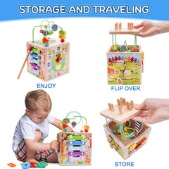 KMTJT wooden activity cube learning clock panel helps counting basics for toddlers