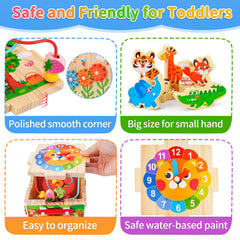 KMTJT Wooden Activity Cube spinning gears fosters cause-and-effect play and fine motor use.