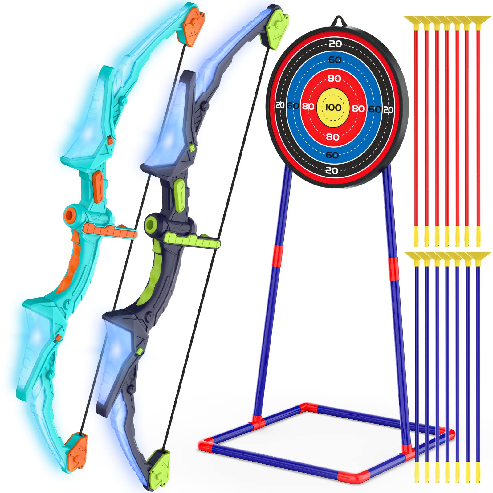 Kmuxilal 2-pack bow and arrow set with LED lights for indoor and outdoor play