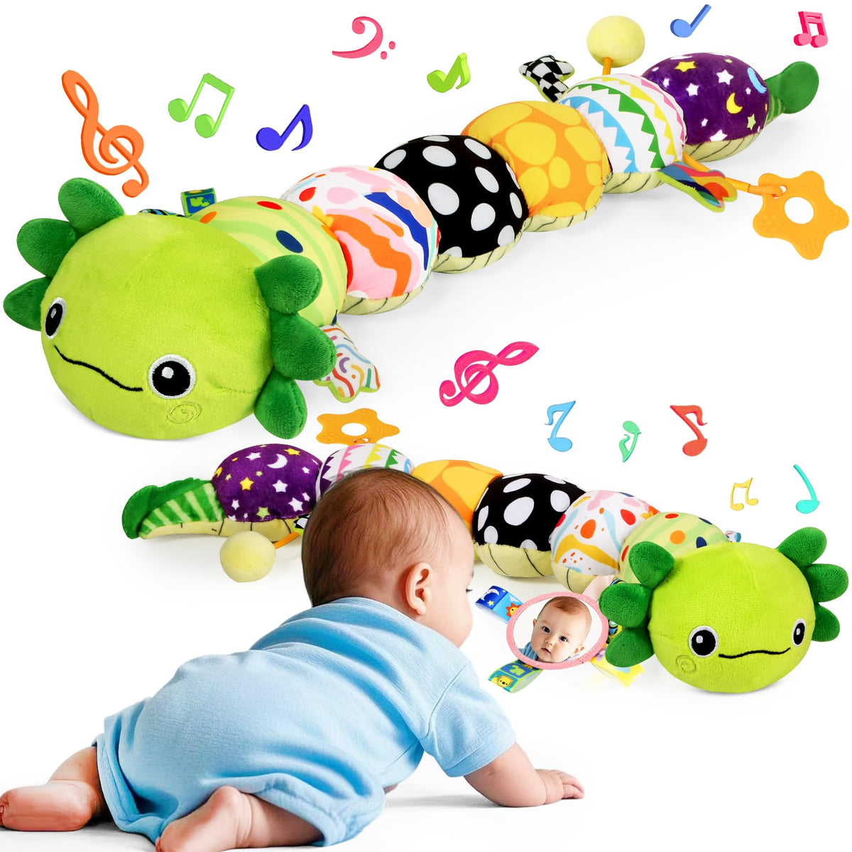 KMUYSL axolotl plush with crinkle sounds to engage baby's senses