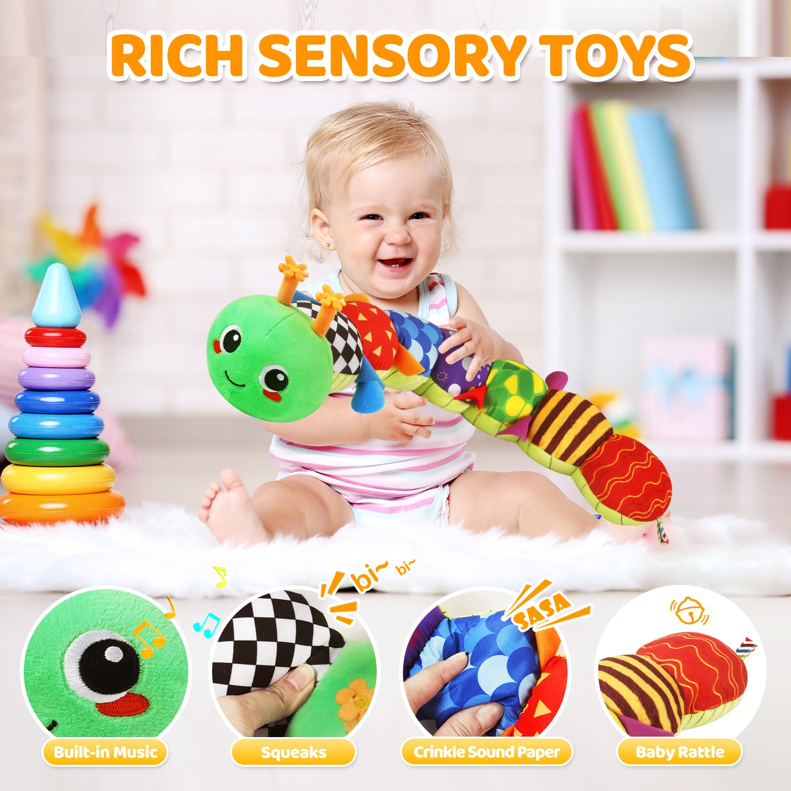 KMUYSL animal plush with eyes-triggered lullaby calms and soothes baby.
