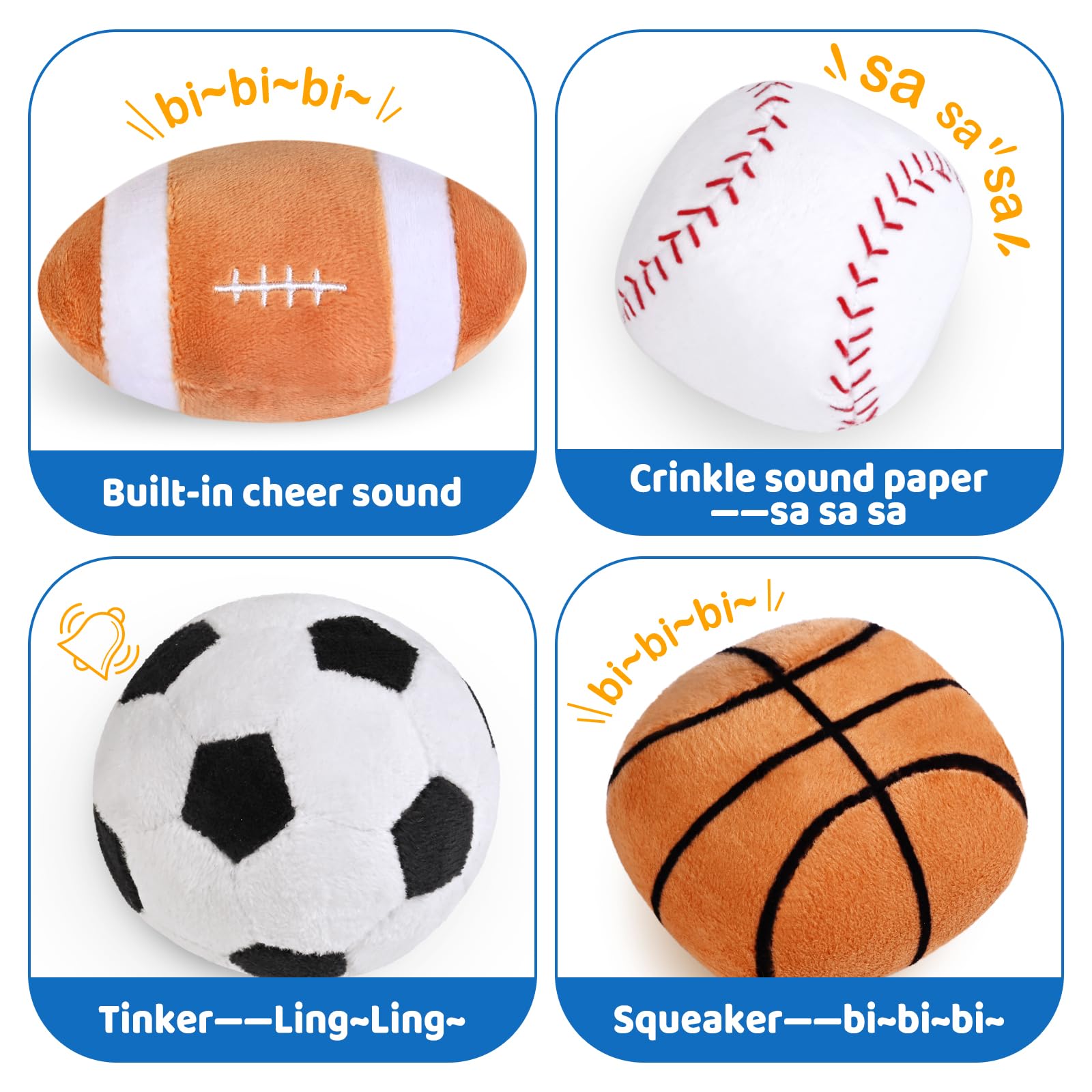 KMUYSL basketball squeaker ball promotes active grasping and sound triggered exploration.