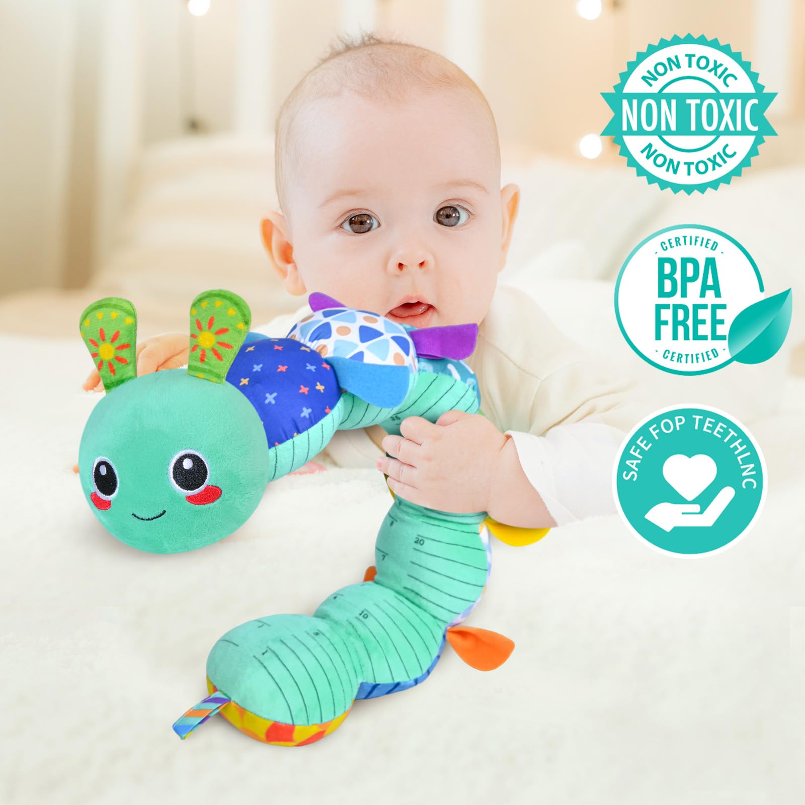 KMUYSL caterpillar tummy with measurement scale encourages growth tracking during cuddles.