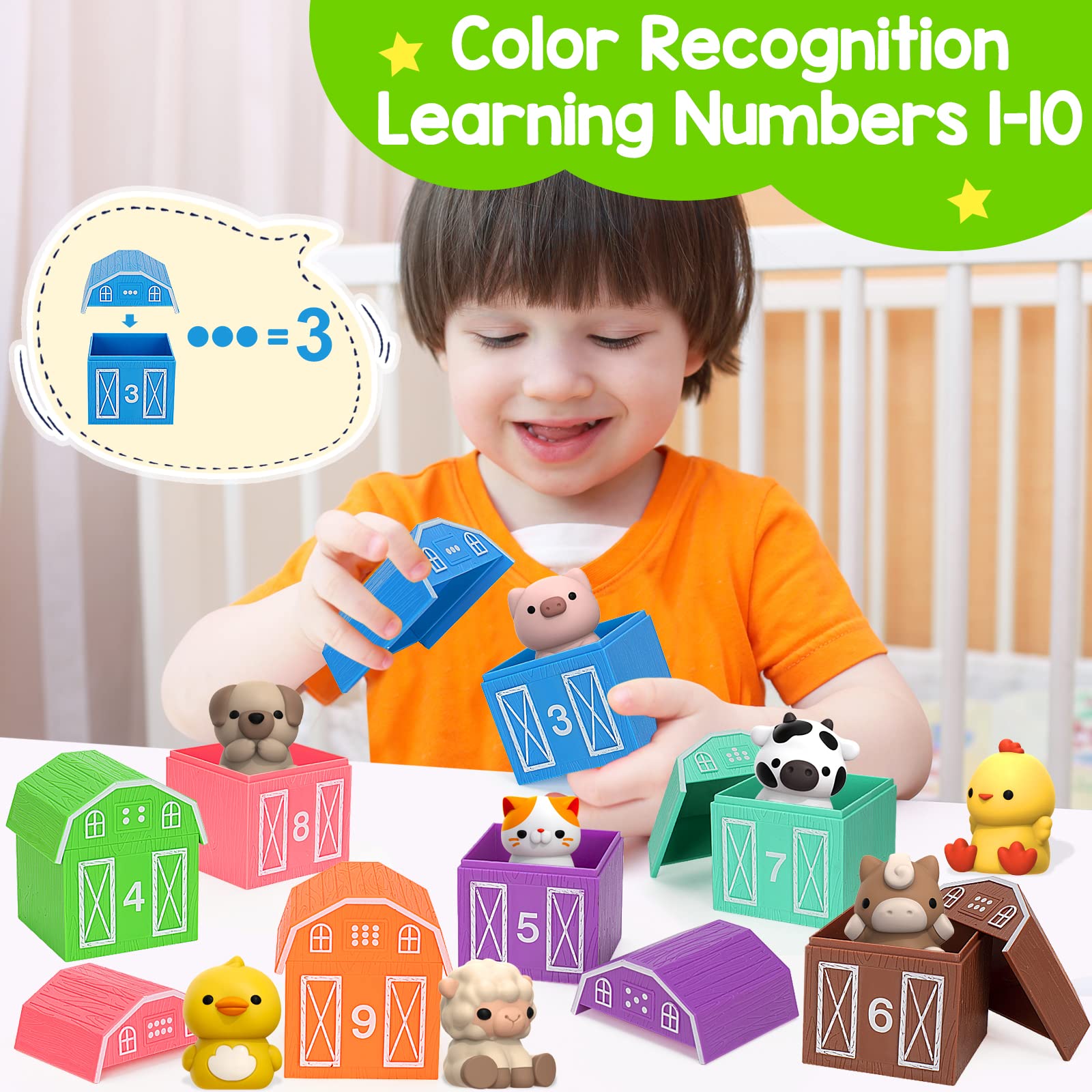 KMUYSL colored barns demonstrating color matching practice for toddlers