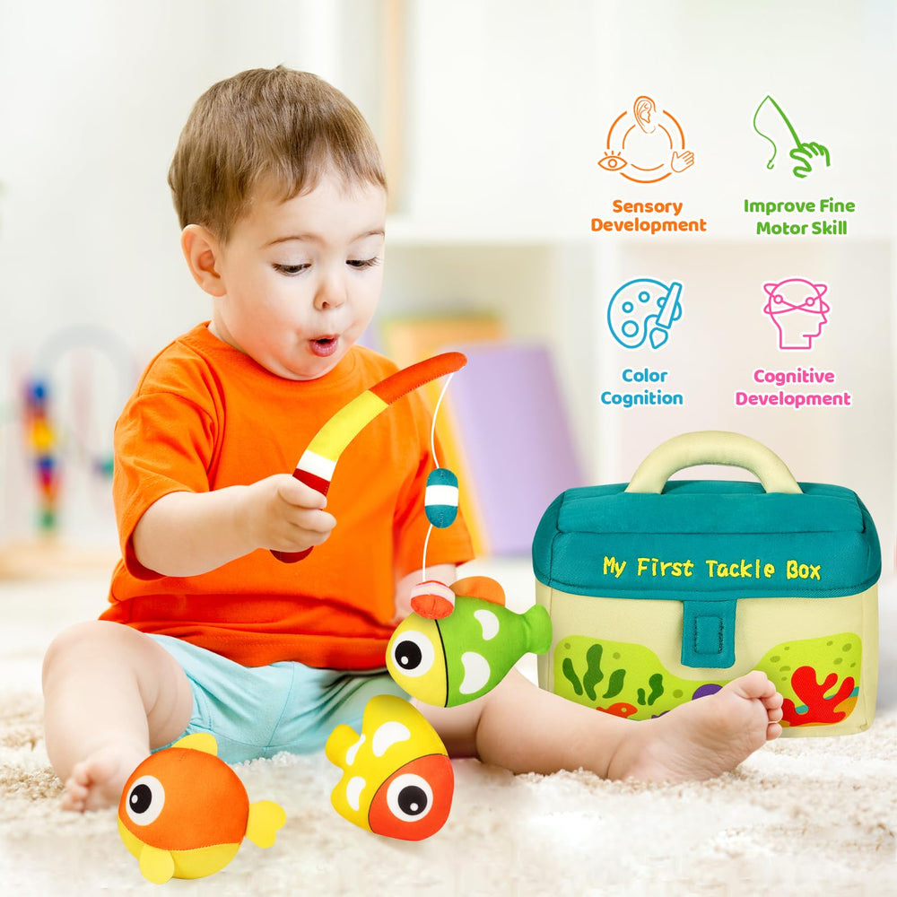 KMUYSL fabric fish squeaker toy enhances grasping and tactile play for tiny hands.