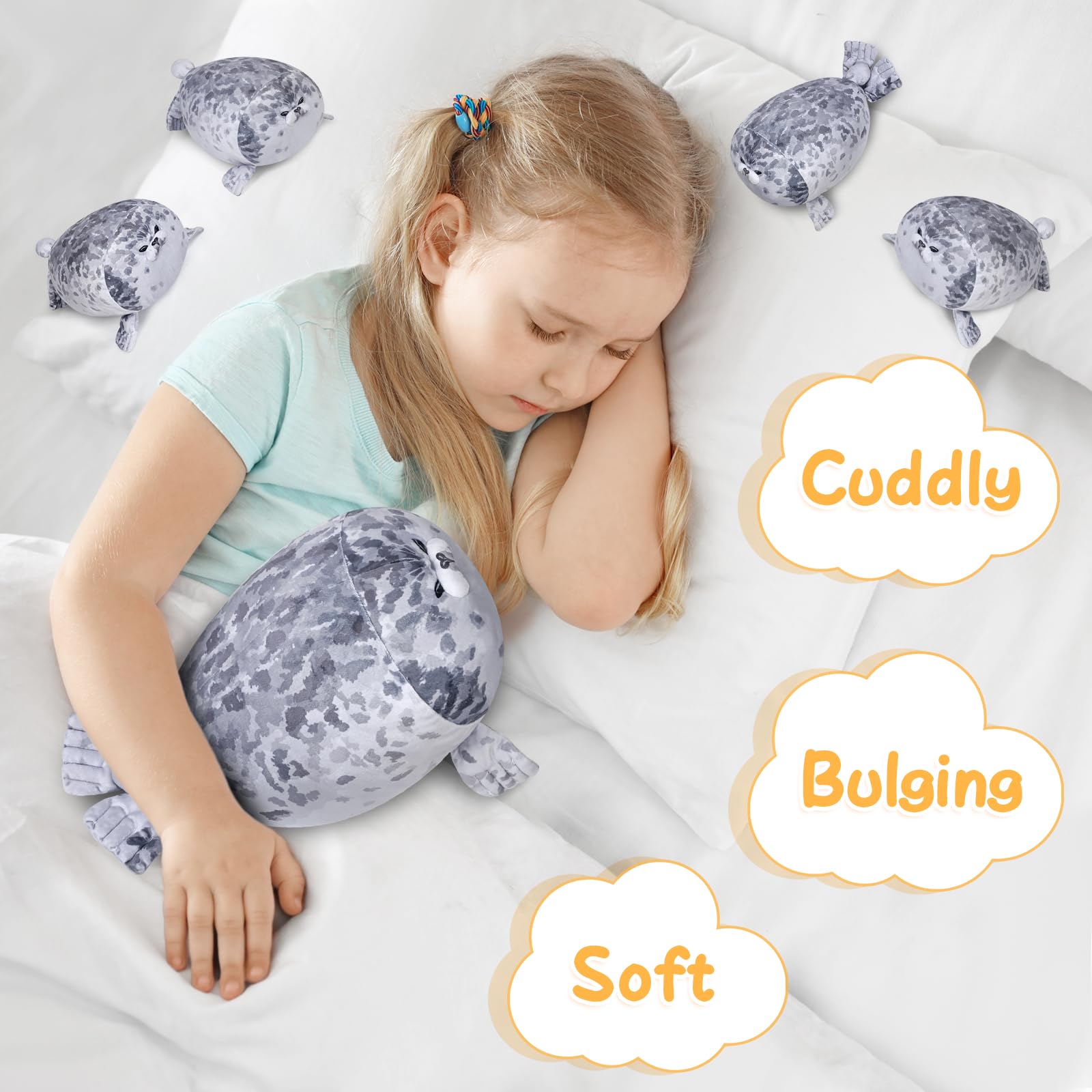 KMUYSL baby seals measure 6 inches for lively storytelling and travel-friendly cuddles.