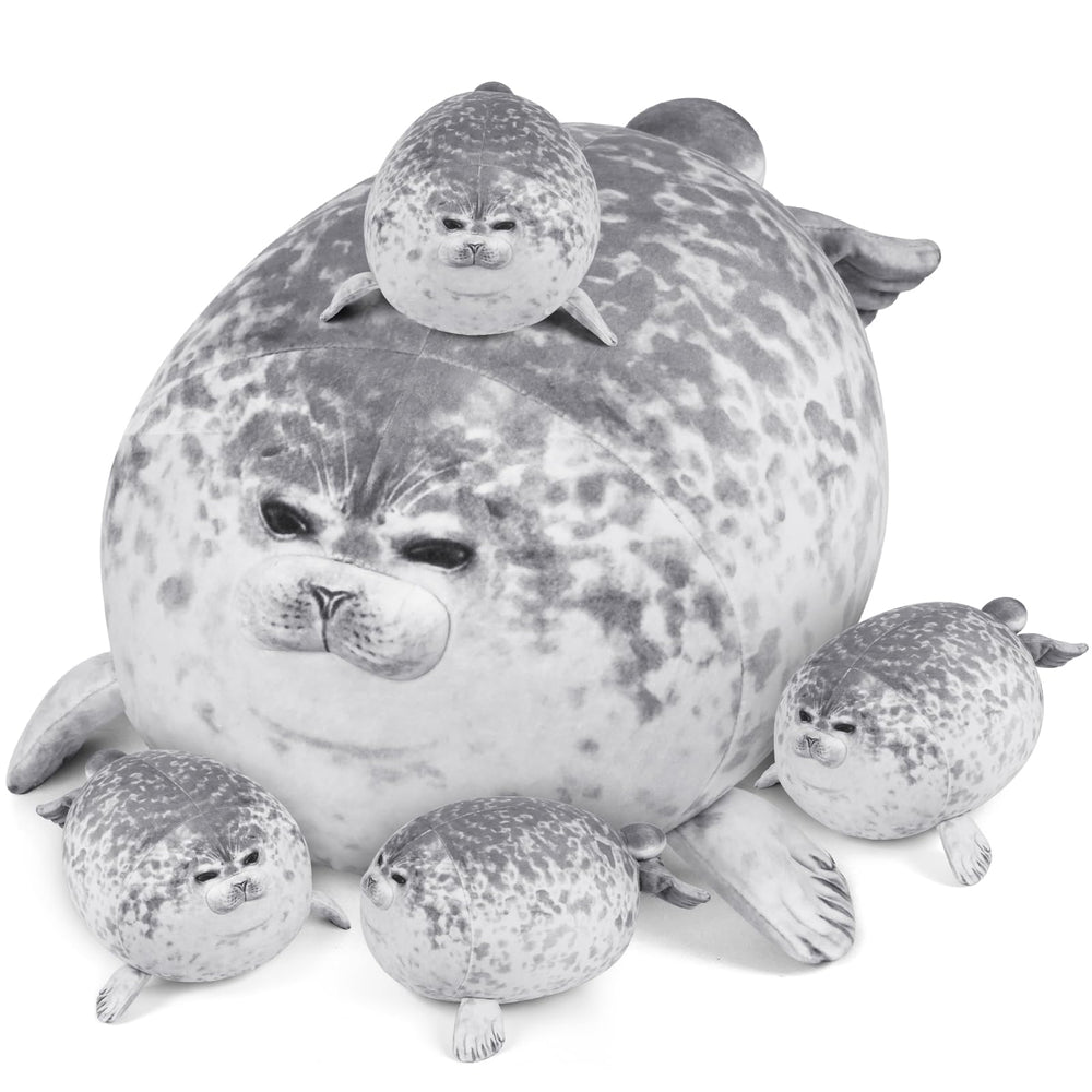 KMUYSL mommy seal with four babies in tummy, soft and huggable for cozy playtime.