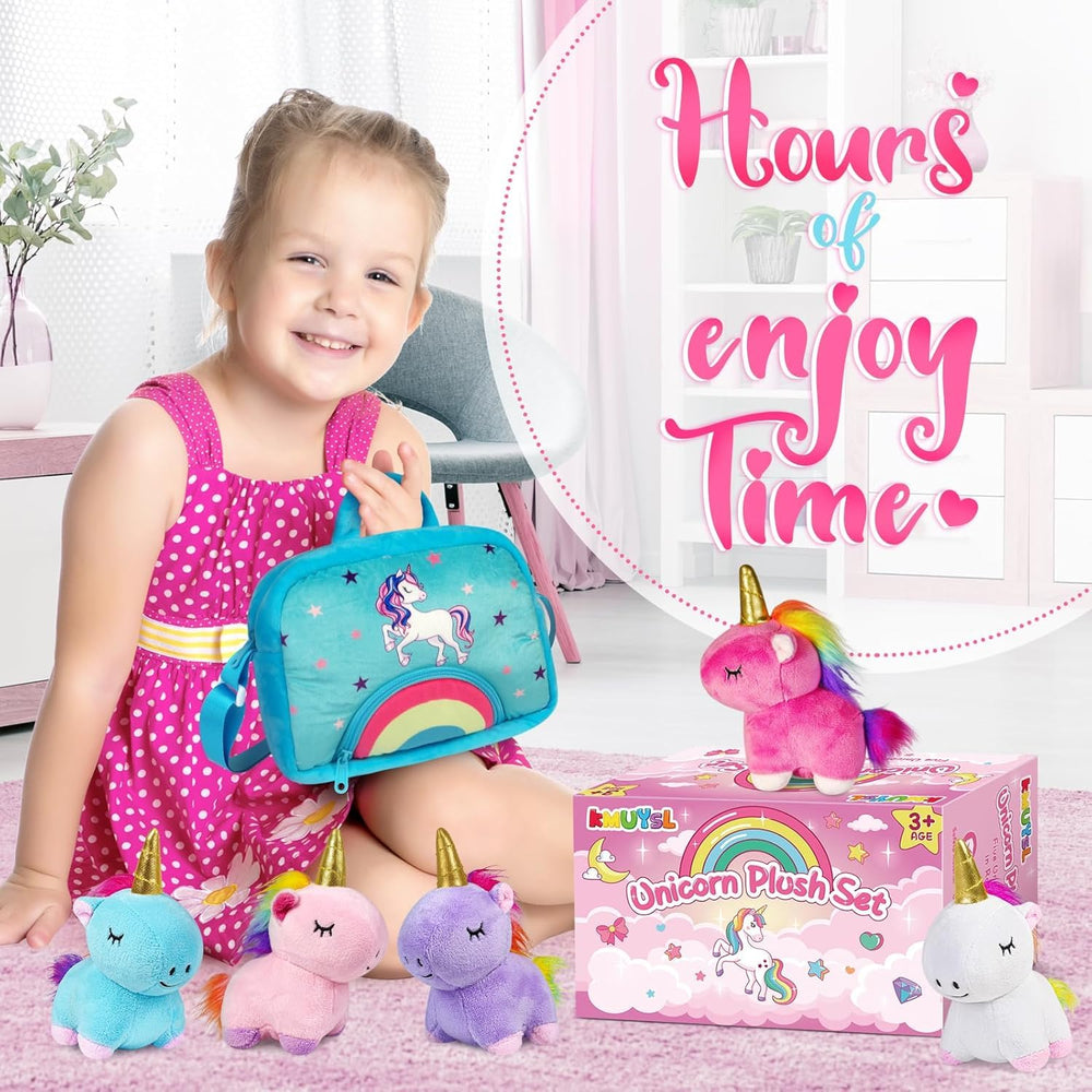 KMUYSL rose red unicorn plush with a golden horn sparks delight and sharing.