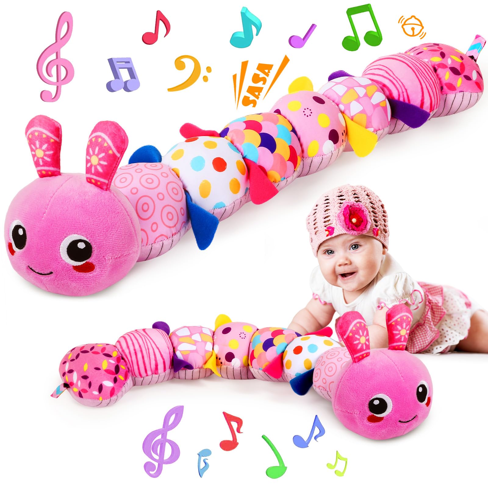 KMUYSL sensory animal toy with crinkle sounds boosts tactile exploration for babies.