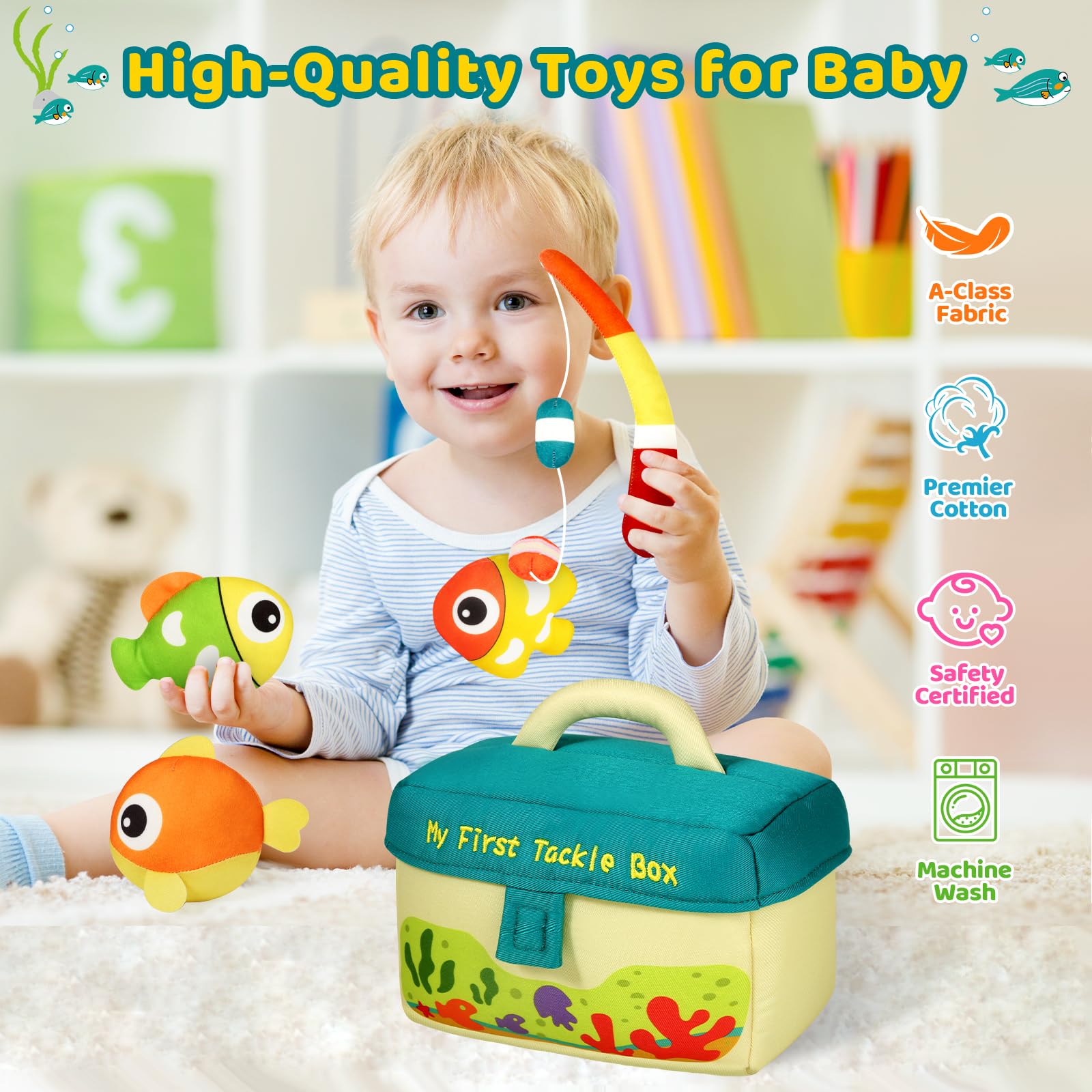 KMUYSL fish jingle toy offers gentle sound cues for early auditory exploration.