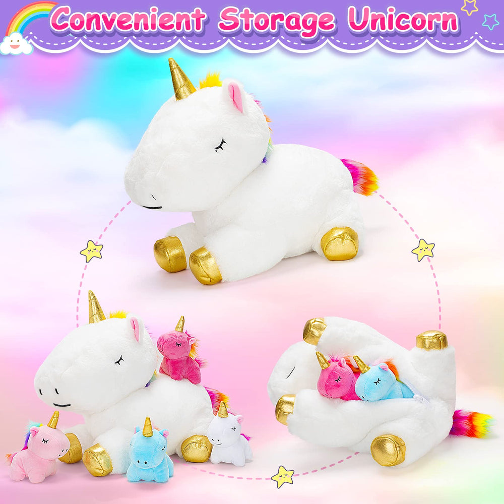 KMUYSL Unicorn Mommy belly zipper reveal, surprise baby unicorns for storytelling fun.