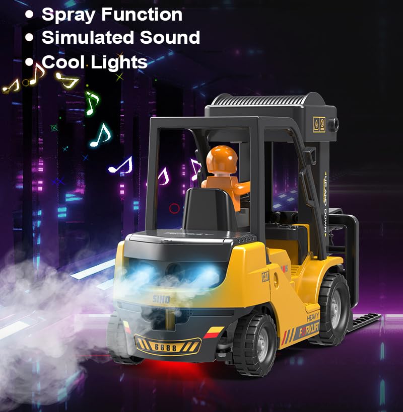KNACKTOYZ 11-channel RC forklift cab interior highlights realistic controls for immersive pretend work.