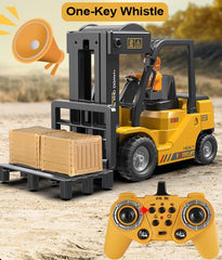 KNACKTOYZ 11-channel RC forklift sounds and lights enhance engaging play sessions.