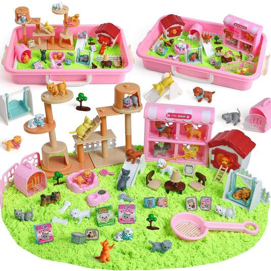 KNASON cat and dog sensory bin setup for imaginative play