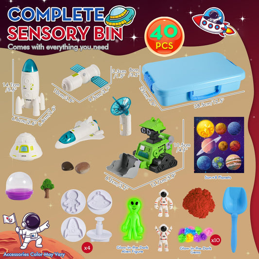 KNASON Outer Space Sensory Bin glow-in-the-dark aliens boost imaginative night-time play.