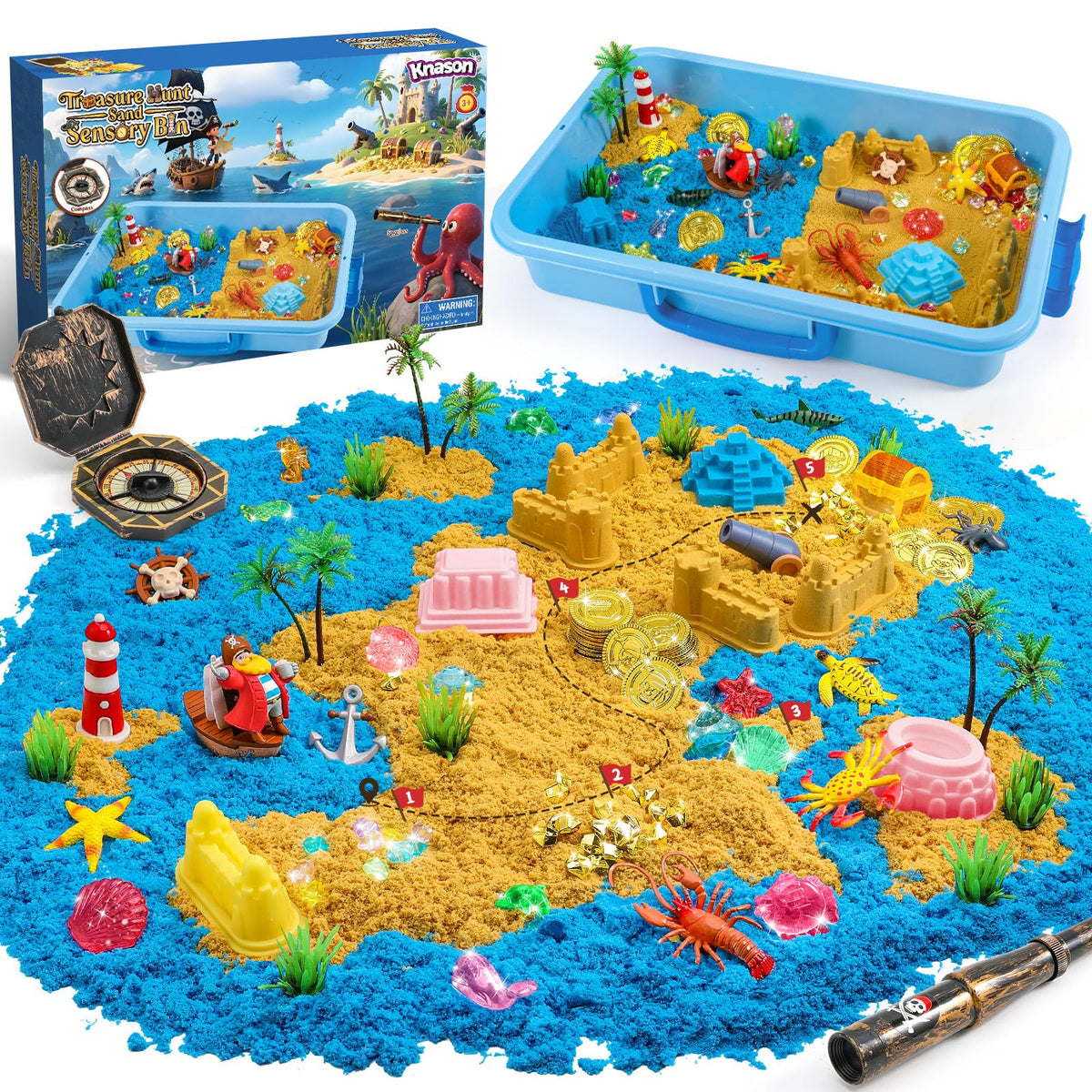 KNASON pirate treasure chest sensory bin offers a complete pretend play kit for treasure hunts