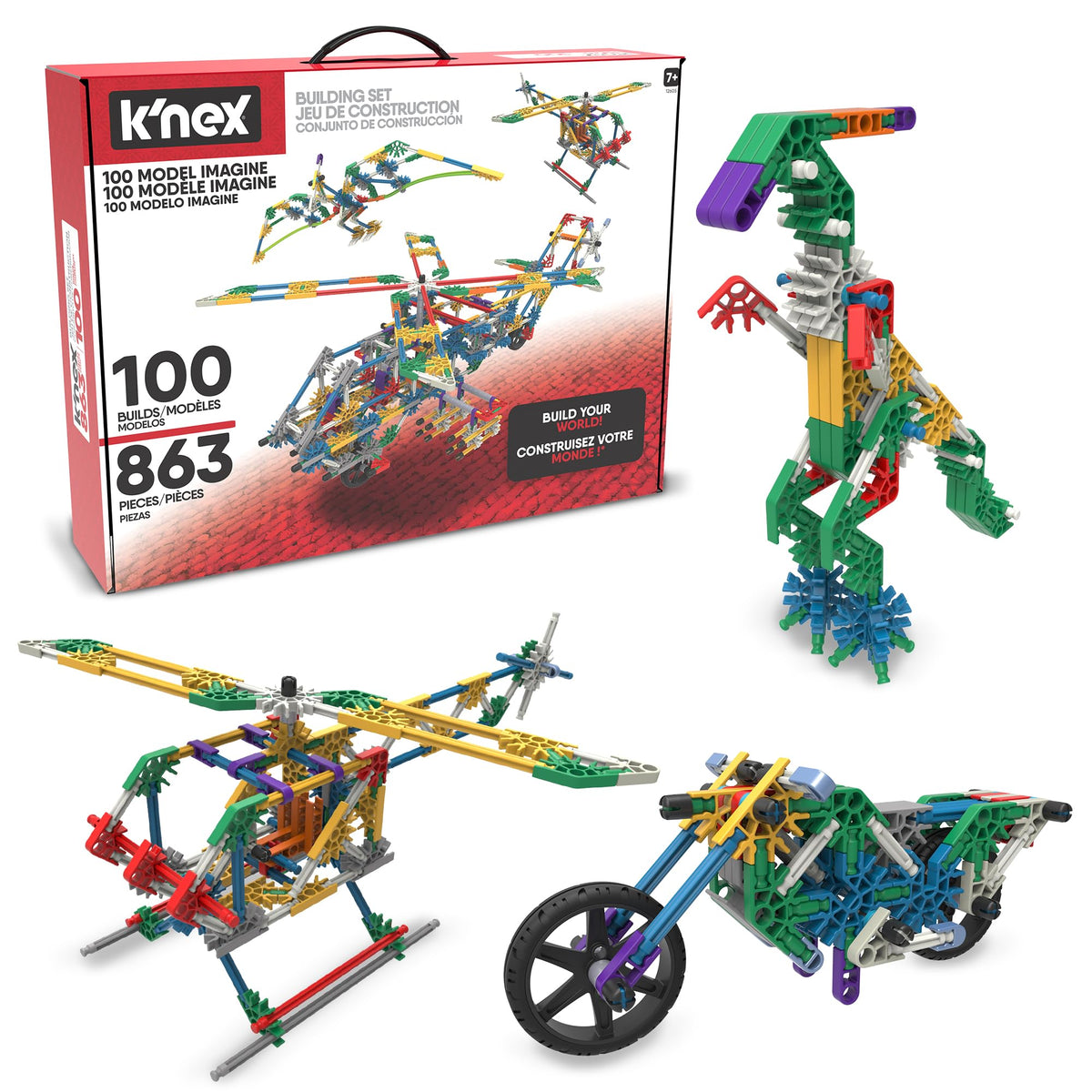 K'NEX 100 Model Building Set with 863 pieces for creative STEM projects