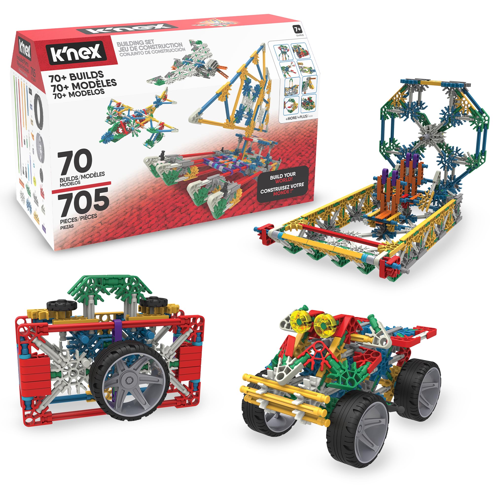 K'NEX 70-model building set parts with colorful rods and connectors for creative builds