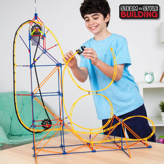 K'NEX Amazin' 8 Coaster car on motorized lift ready to race.