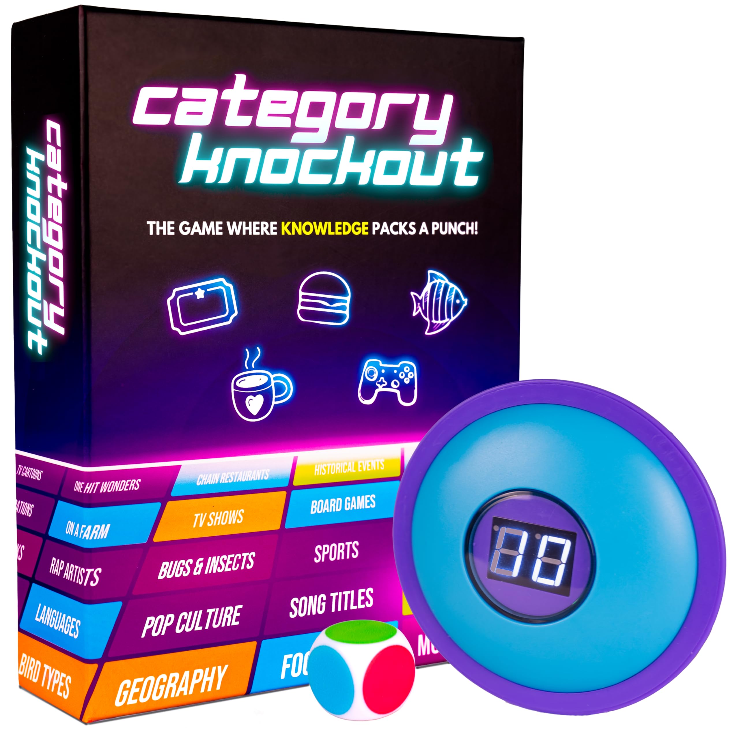 Knockout Games buzzer in action speeds up quick responses during family trivia nights.