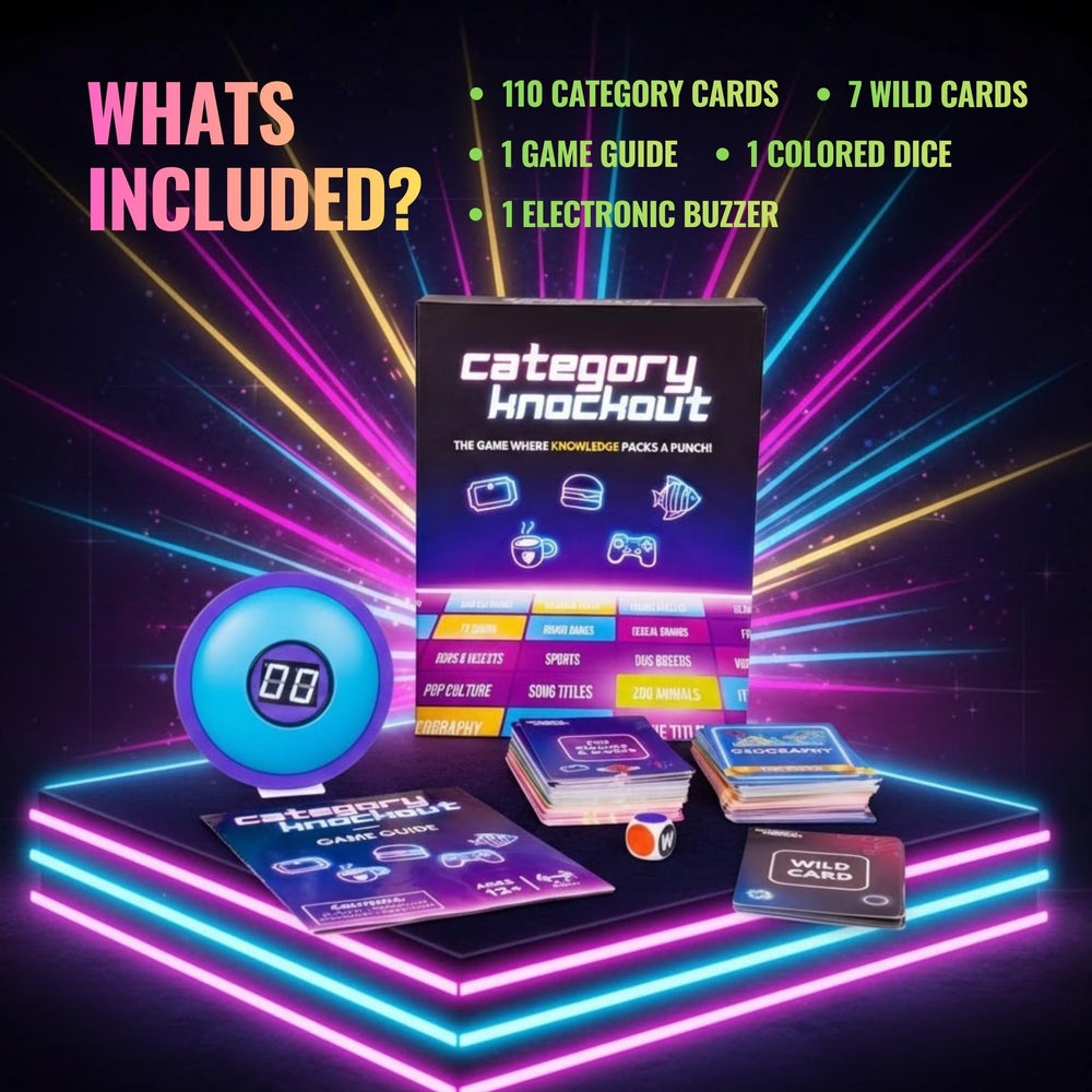 Knockout Games family game night setup demonstrated for easy, portable entertainment.