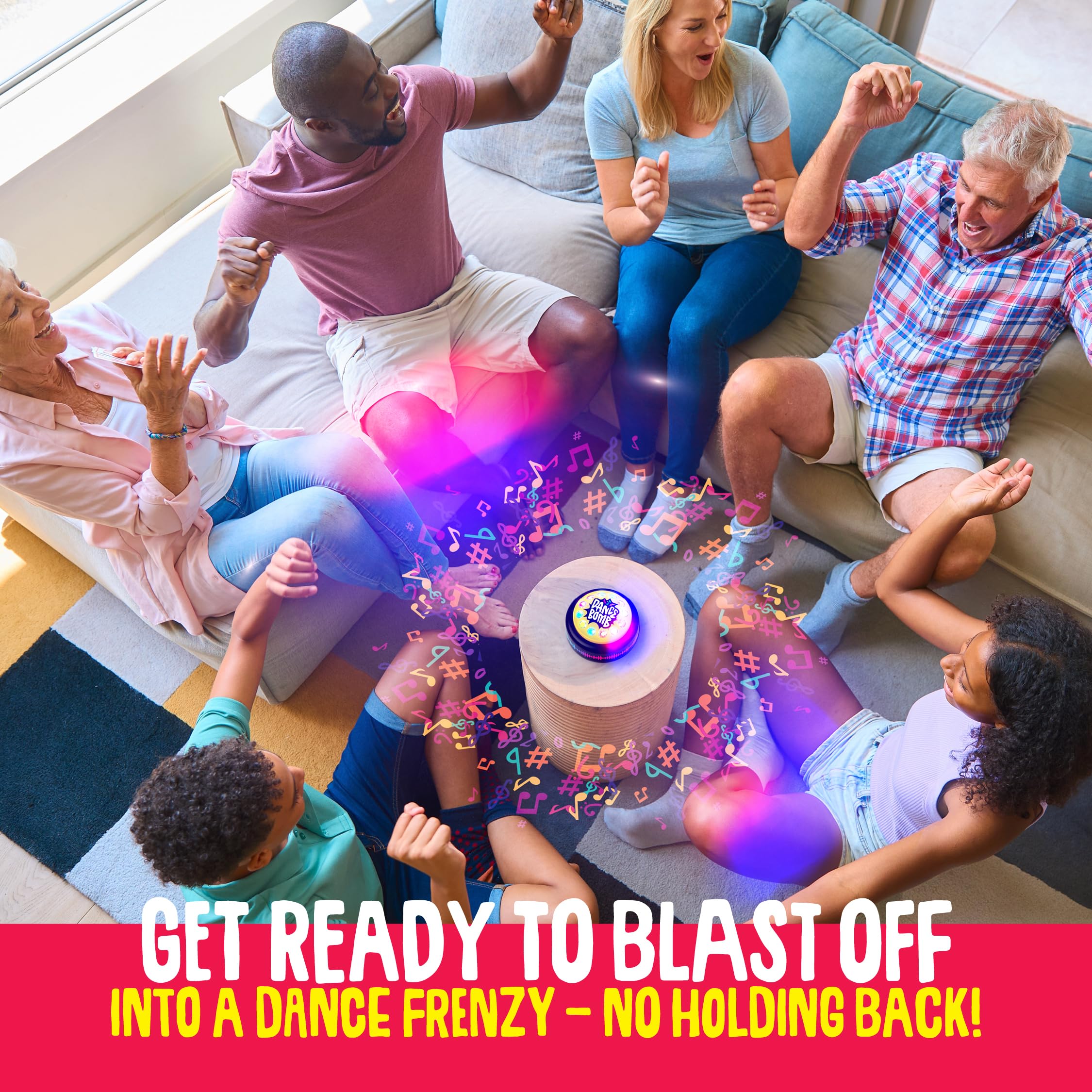 KNUCKLHEAD Dance Bomb Button vibrant lights create a lively atmosphere.
