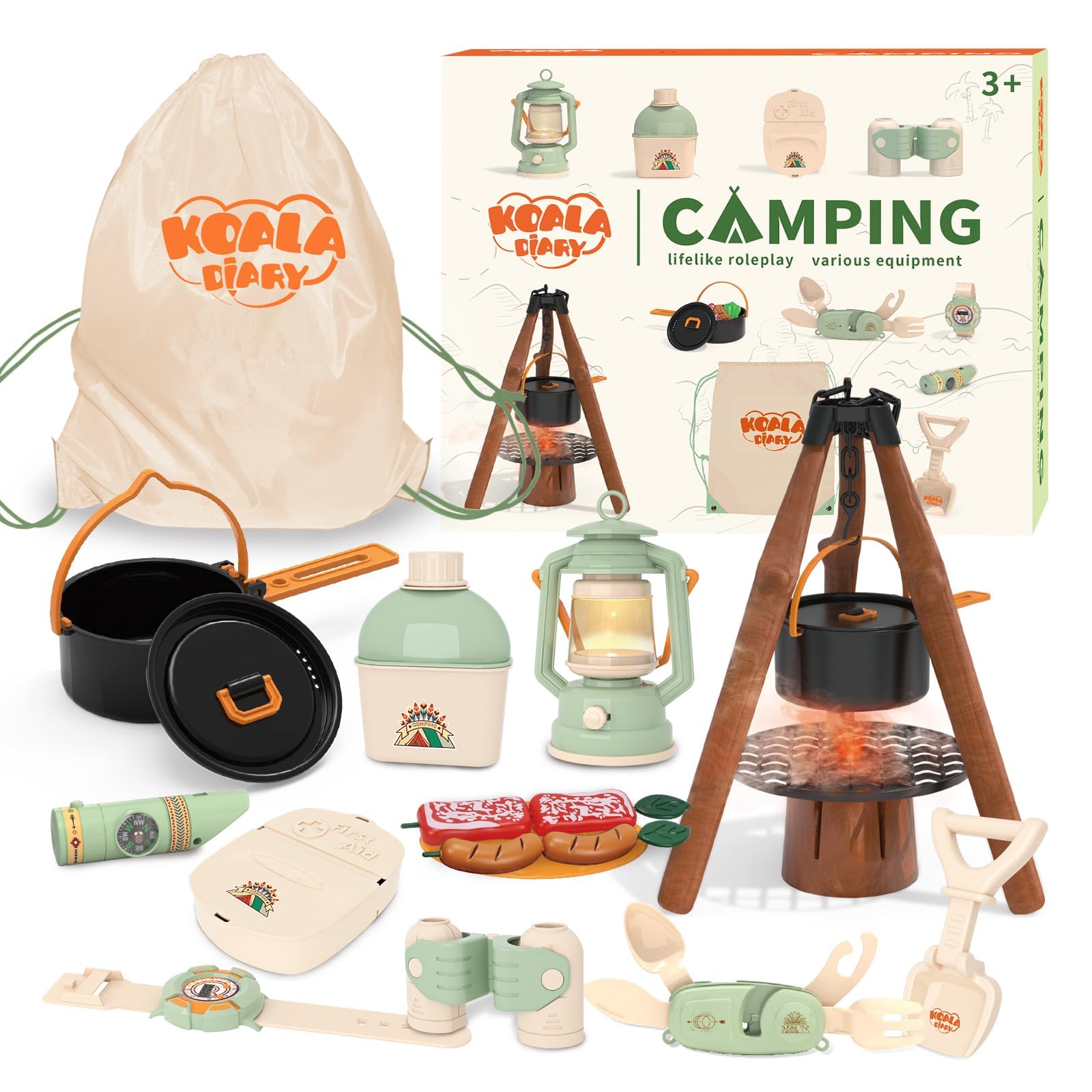 KOALA DIARY camping stove with tripod for immersive pretend cooking.