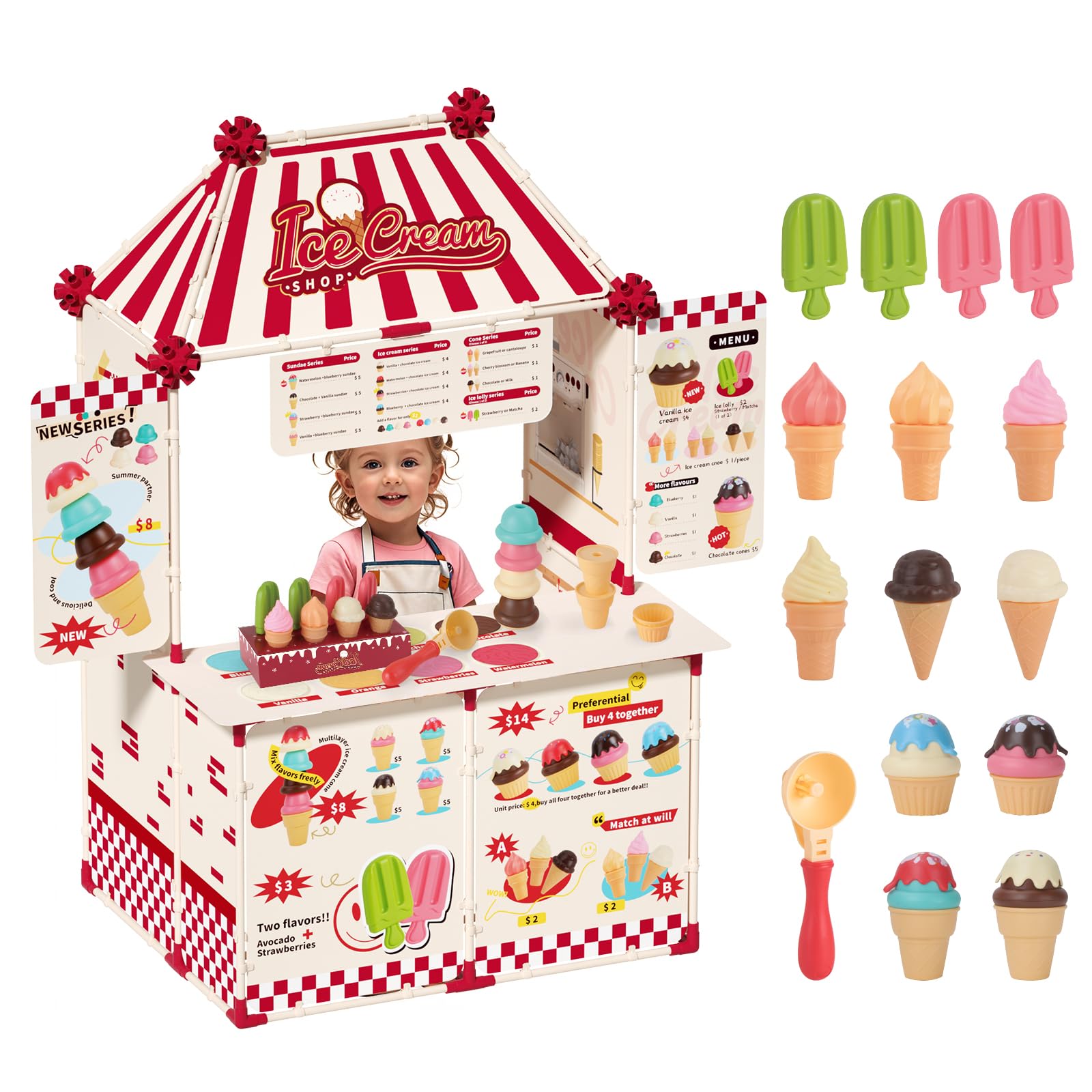 KOALA DIARY icecream cart front view for immersive pretend shop play.