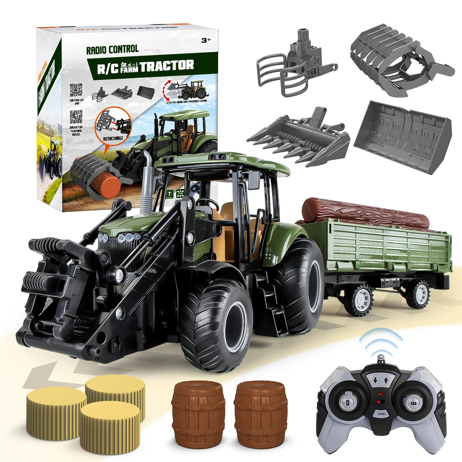 Koala Diary RC tractor front view highlights rugged build for indoor and outdoor farm play.