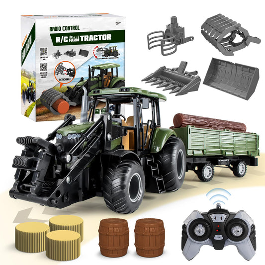 Koala Diary RC tractor front view highlights rugged build for indoor and outdoor farm play.